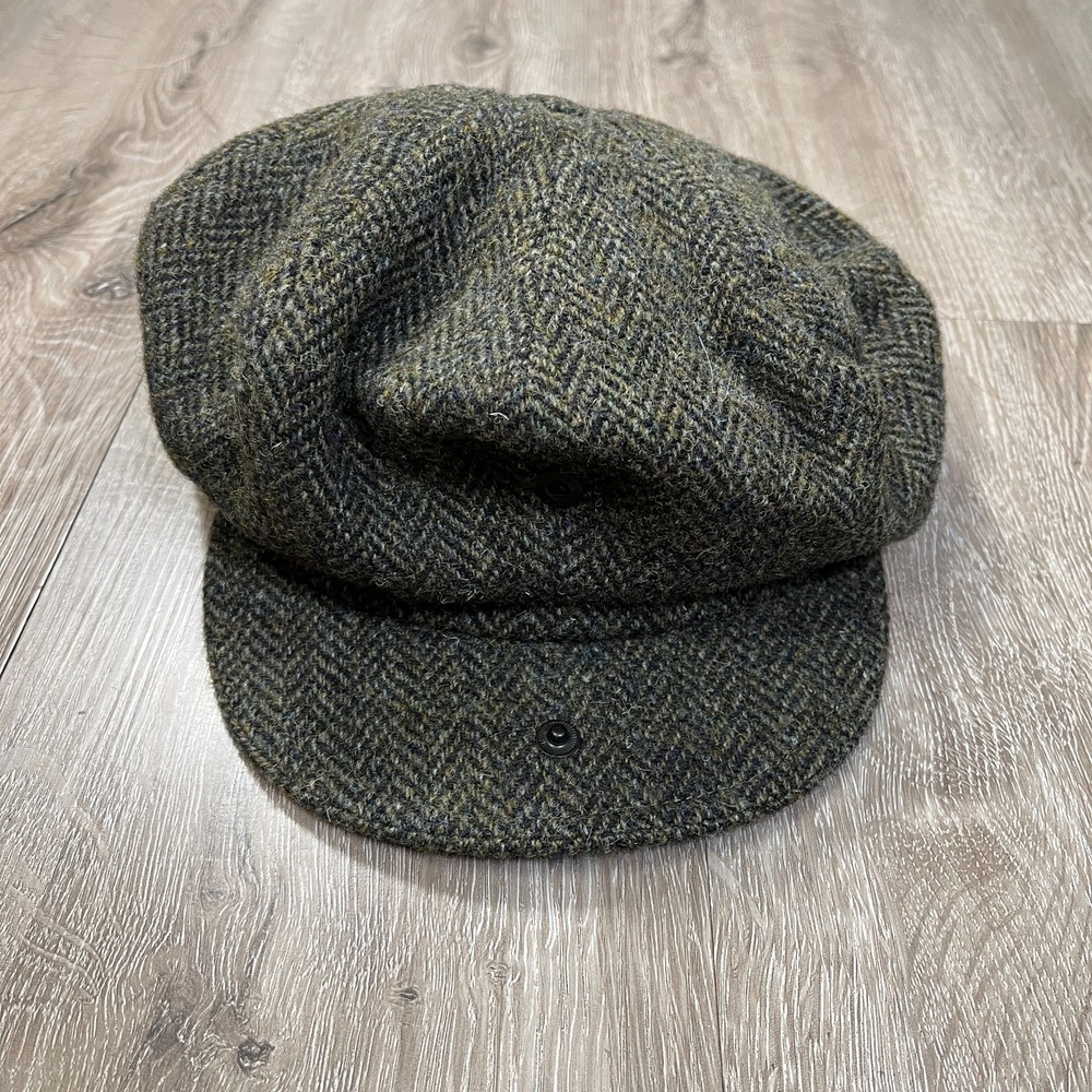 Harris Tweed Flat Cap Vintage Handmade Herringbone Wool Newsboy Hat 6 7/8